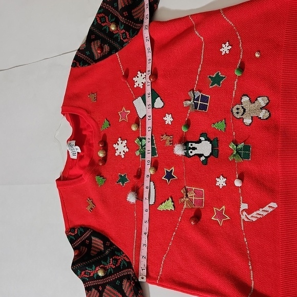 Feeling Festive Sweater Ugly Christmas Ornament Applique Size XXL Festive Party - Picture 11 of 14